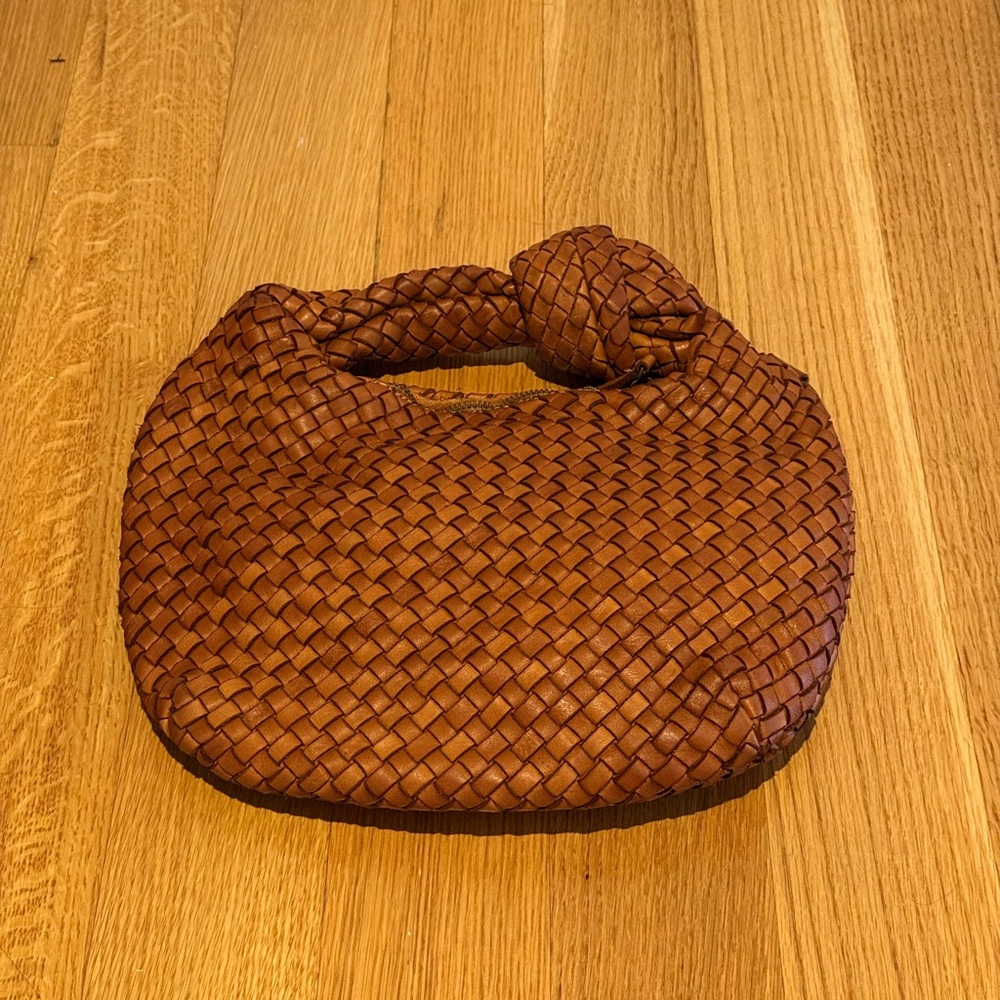 Woven Knot-Handle Clutch in Rich Brown